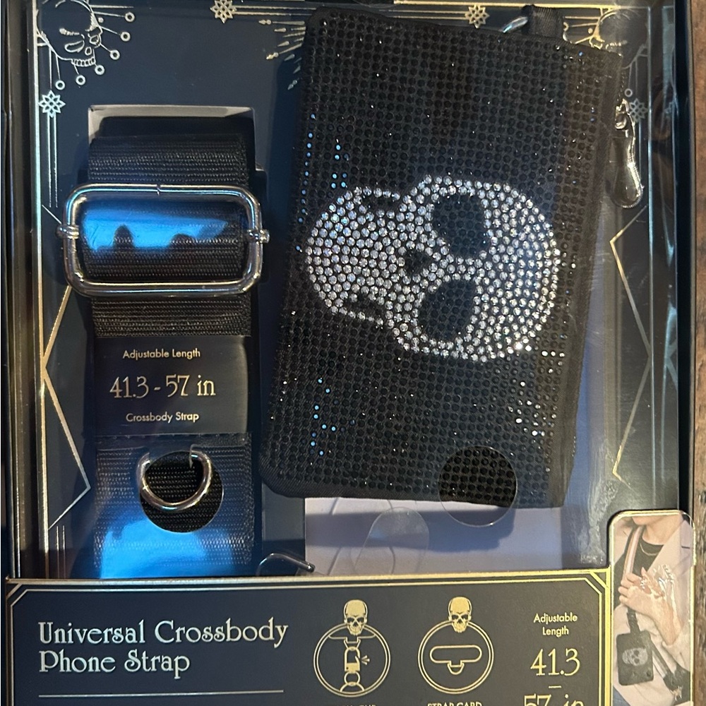Rhinestone Skull Universal Crossbody Phone Strap - Black
